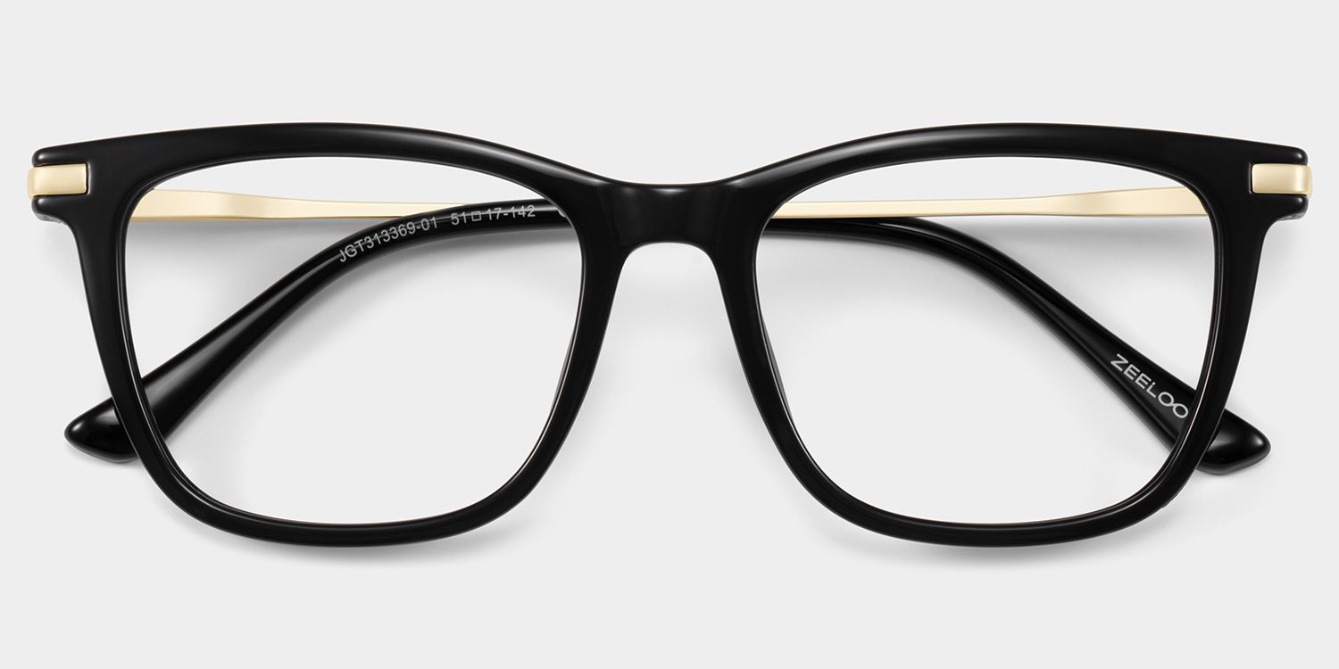 Selena Rectangle Black and Gold Frame Glasses | ZEELOOL1