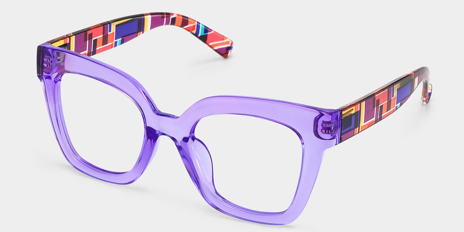 Malcolm Large Clear Purple Glasses with Colorful Plaid Arms | Zeelool2
