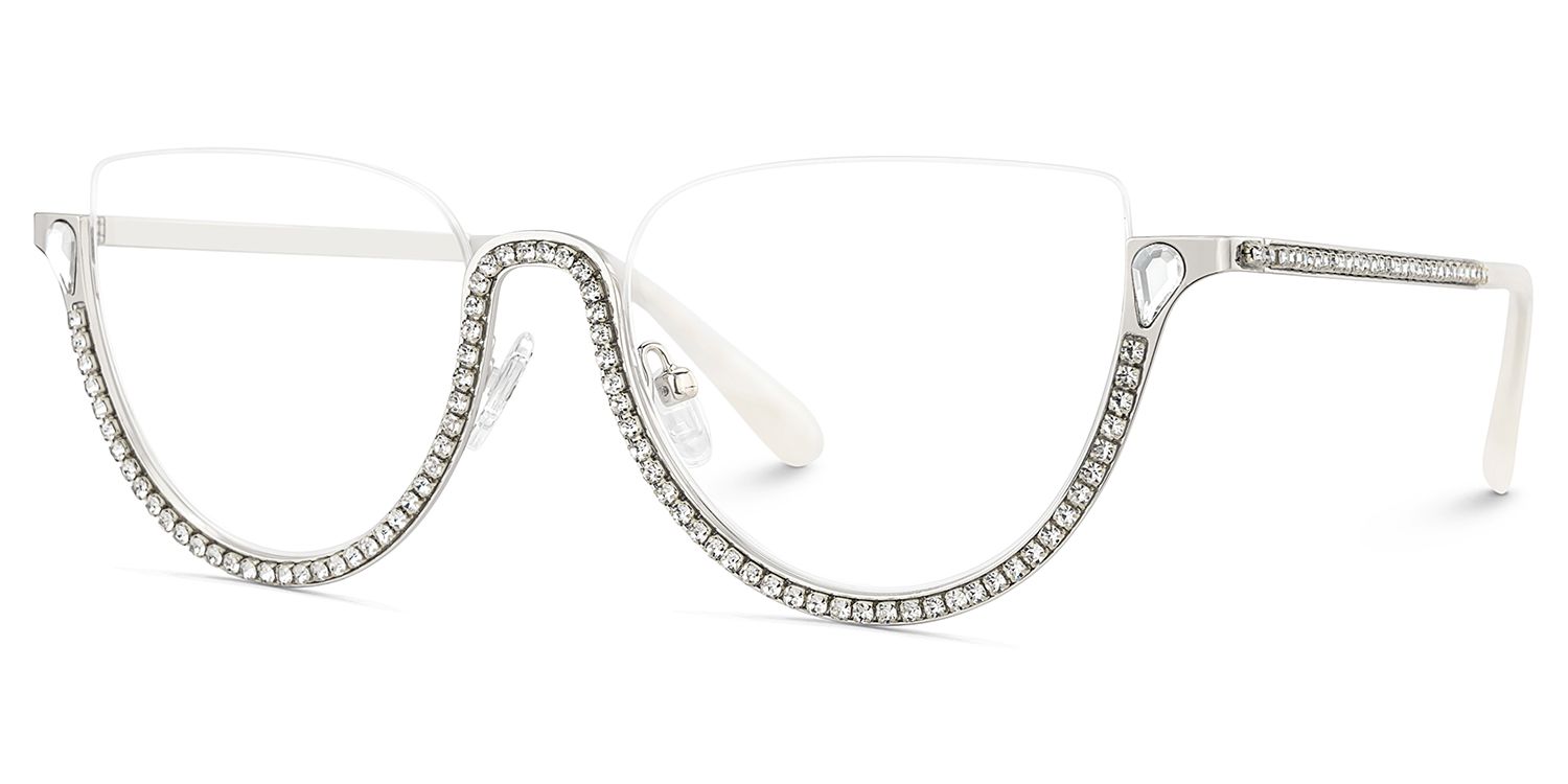 Half Frame Cat Eye Glasses With Shiny Diamonds4