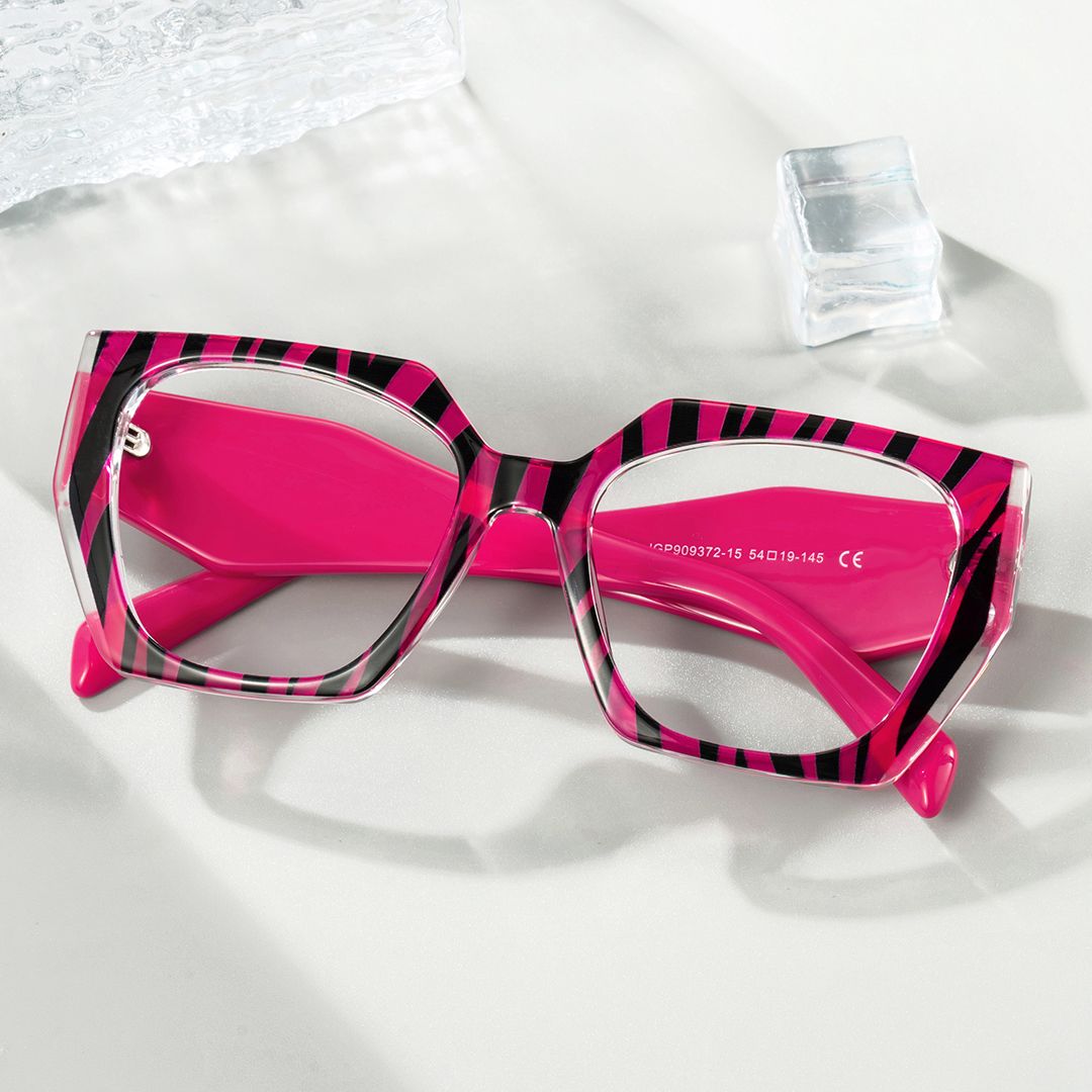 Affordable Hot Pink Zebra Hexagon Shaped Prescription Glasses1