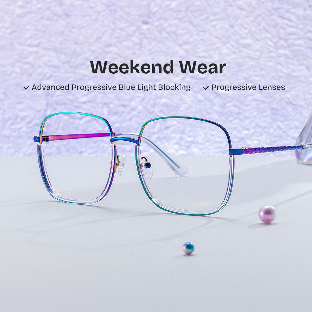 Wade Square Iridescent Color Frame Glasses for Women | ZEELOOL UK0