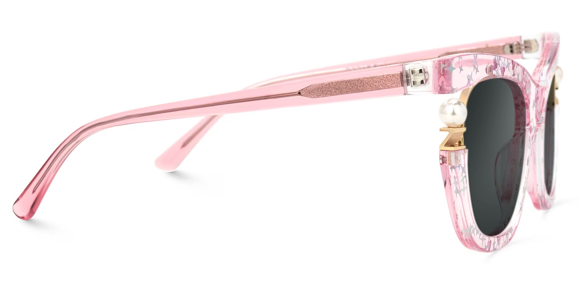 Transparent Pink Sunglasses with Pearl and Glitter Stars2