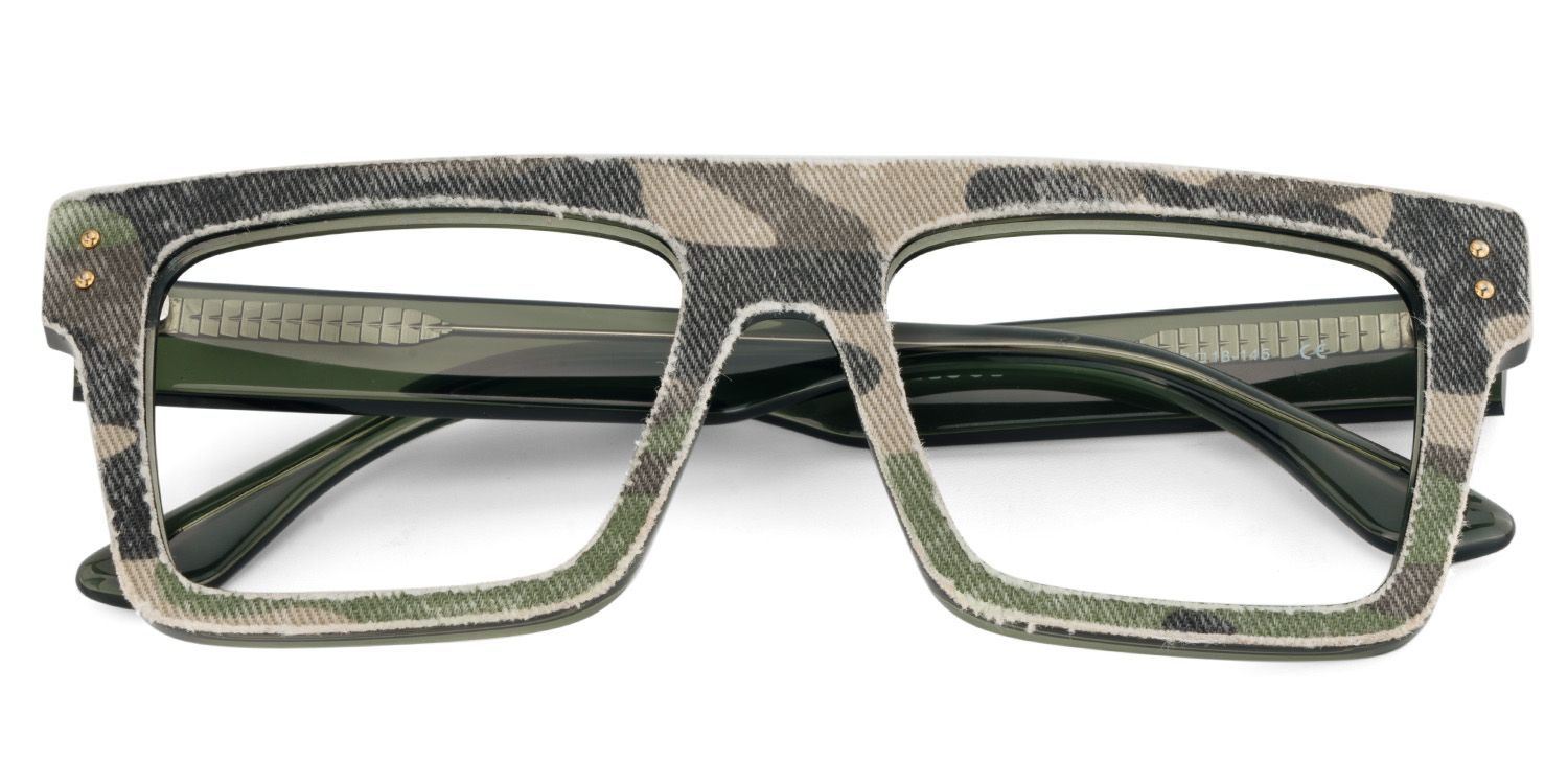 Vintage Rectangle Glasses With Green Denim2