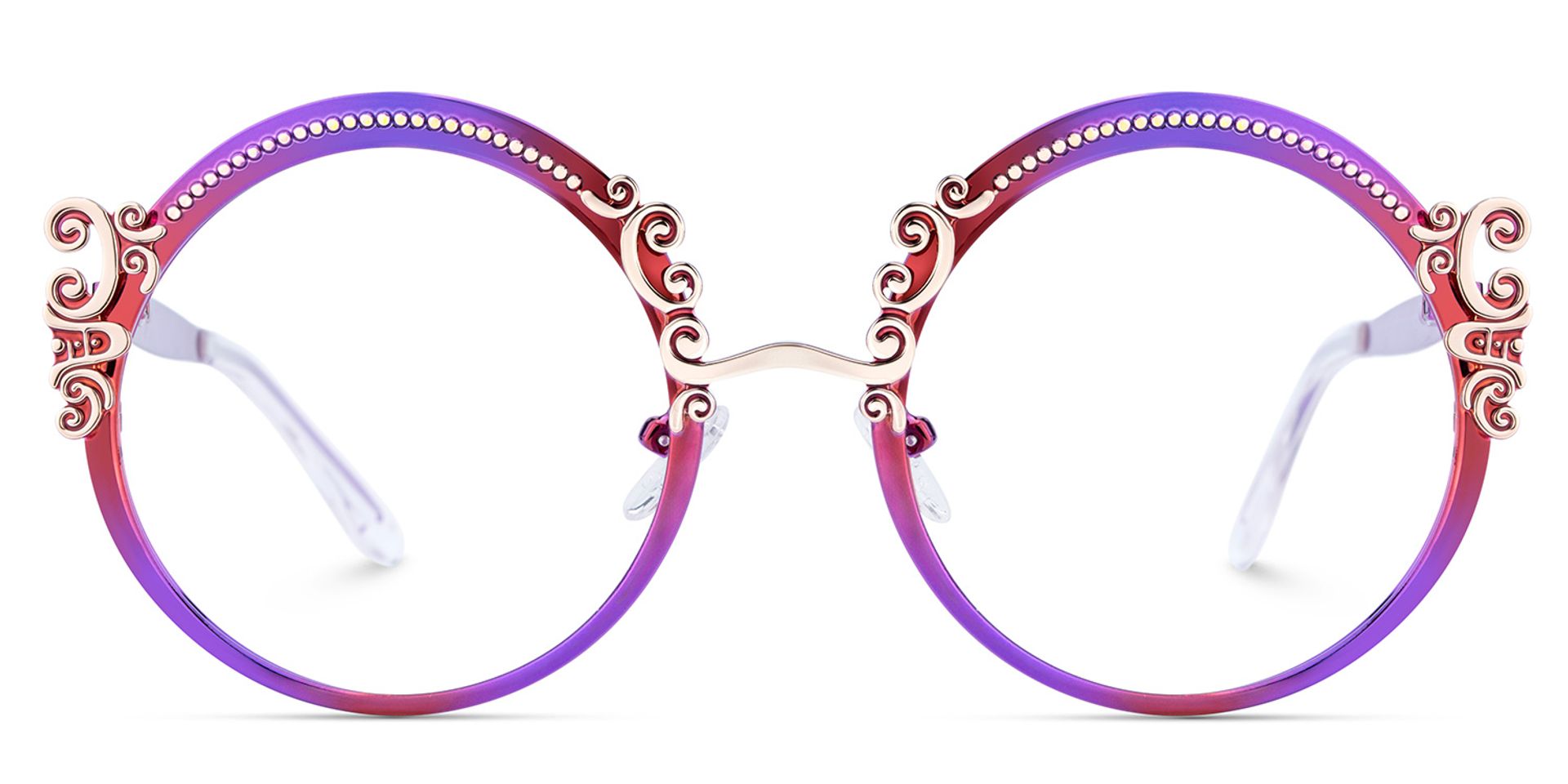 Purple Metal Eyeglasses For Women With Carved Floral Pattern1