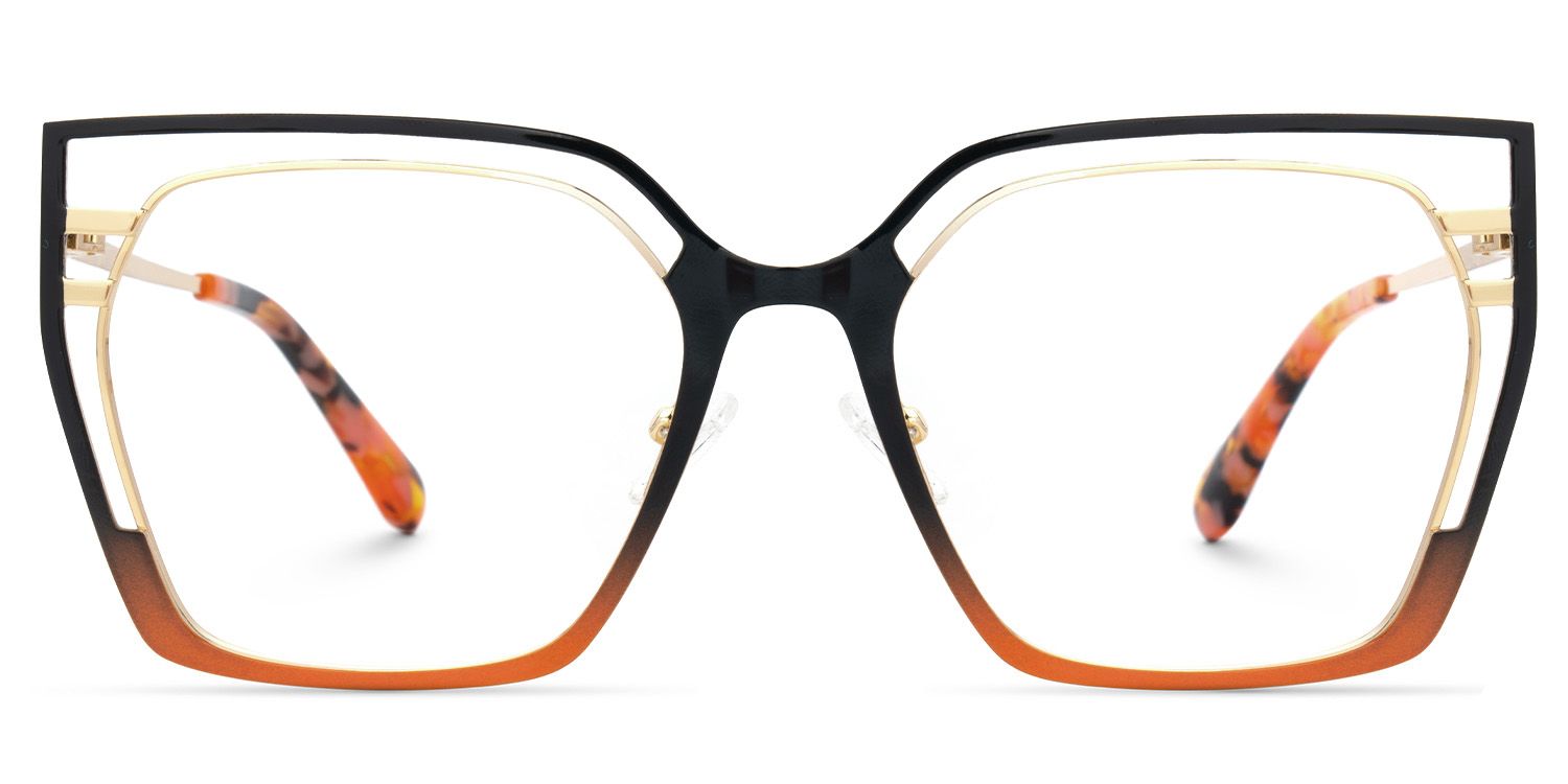 Quinn Black Orange Geometric Designer Metal Glasses Frames on Sale0