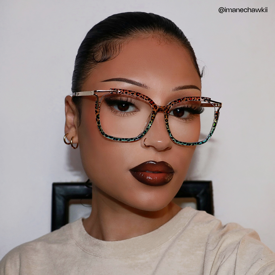 ZEELOOL Sidibe Square Blue Leopard Glasses
