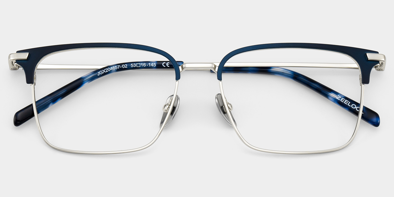Maxwell Blue Browline Glasses Frames in Titanium for Men | ZEELOOL UK1