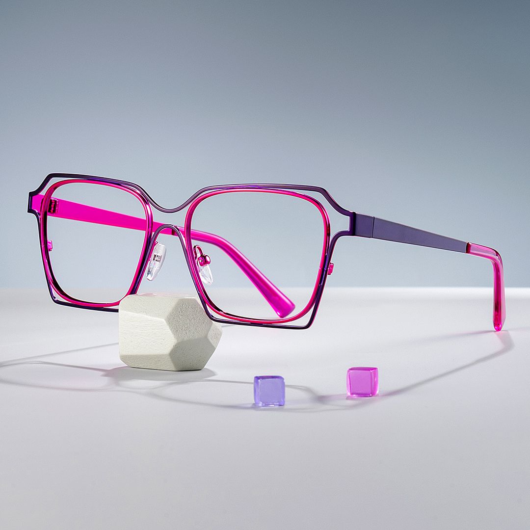 Foday Purple Metal Frame Glasses With Geometric Shape0