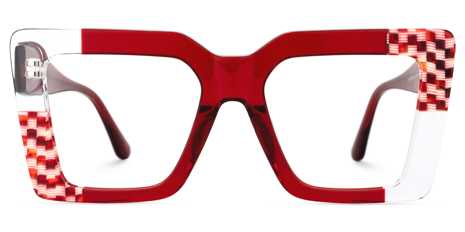 Shamika Big Red Frame Glasses with Rectangle Frames | ZEELOOL UK0