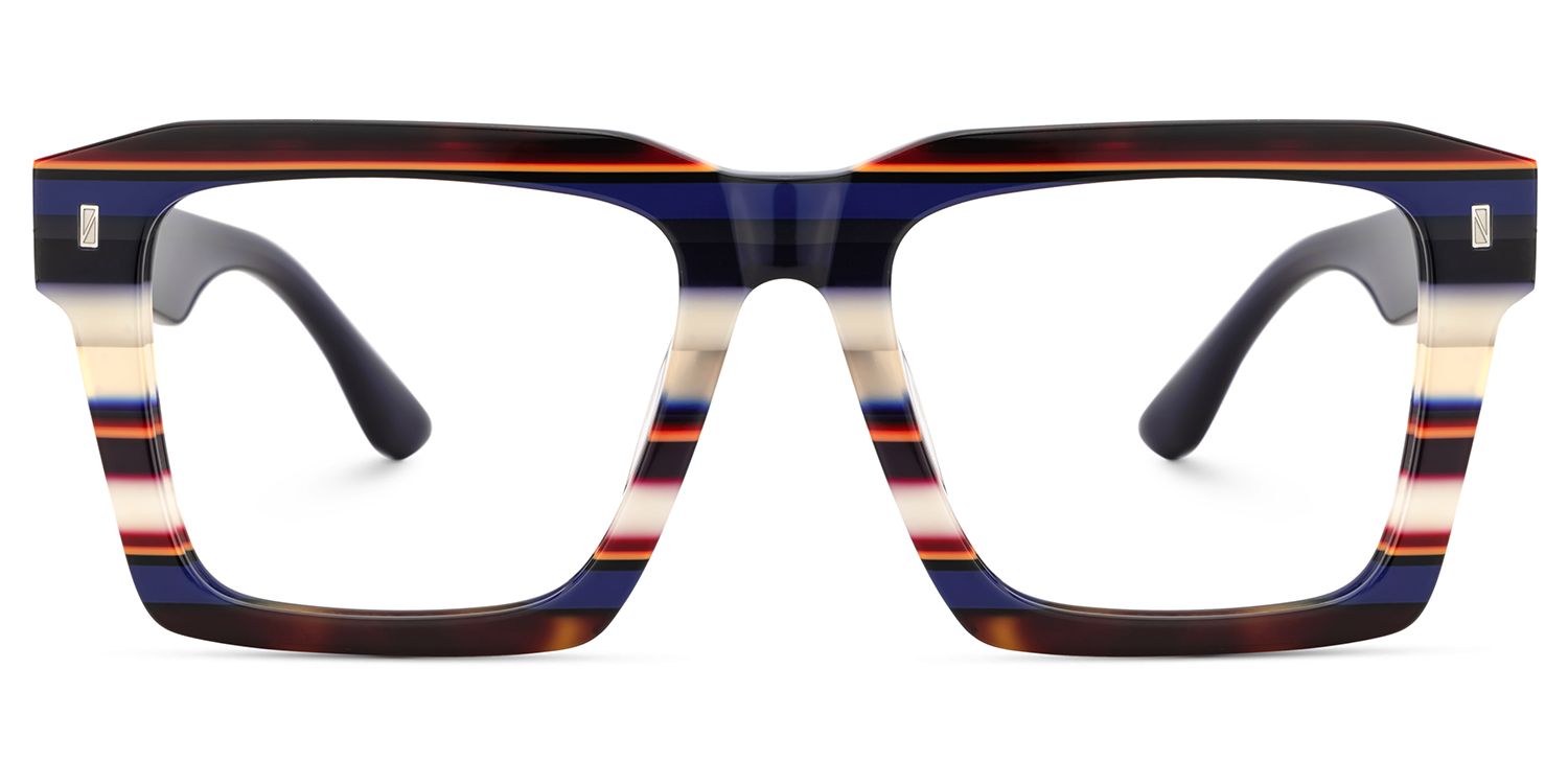 Large Square Frame Eyeglasses With Blue and White Stripes1