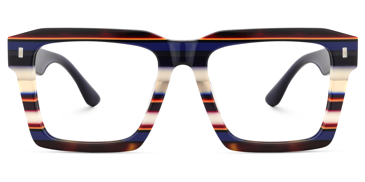 Large Square Frame Eyeglasses With Blue and White Stripes1