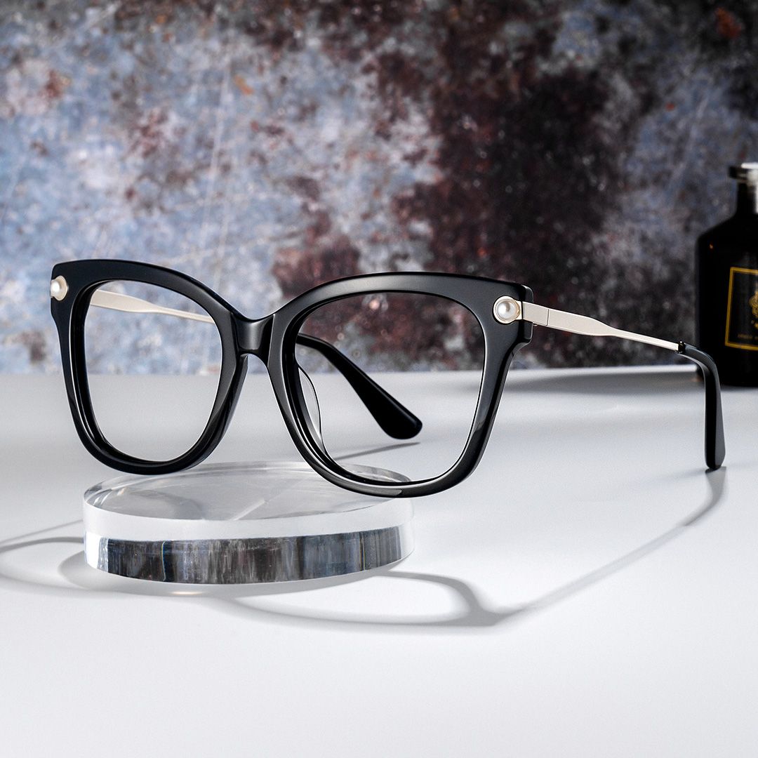 Square Black Glasses With Pearl0