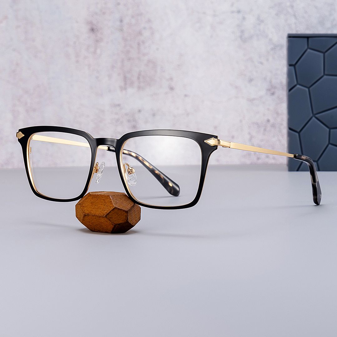 Black Color Chaney Rectangle Prescription Glasses | ZEELOOL UK0