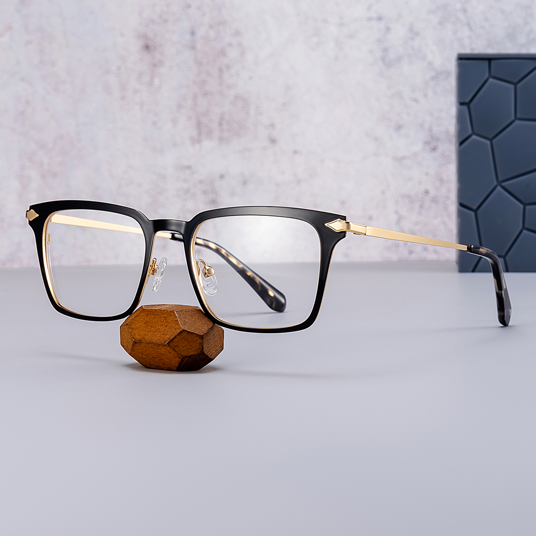 Black Color Chaney Rectangle Prescription Glasses | ZEELOOL UK0