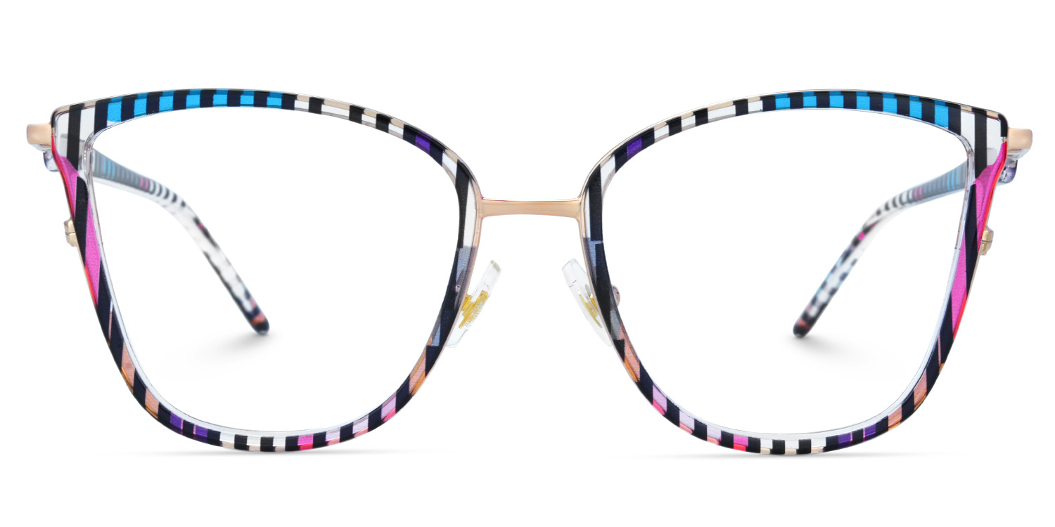 Cateye Blue Purple Stripe Glasses Nerd Frames - Marisa deals at Zeelool1