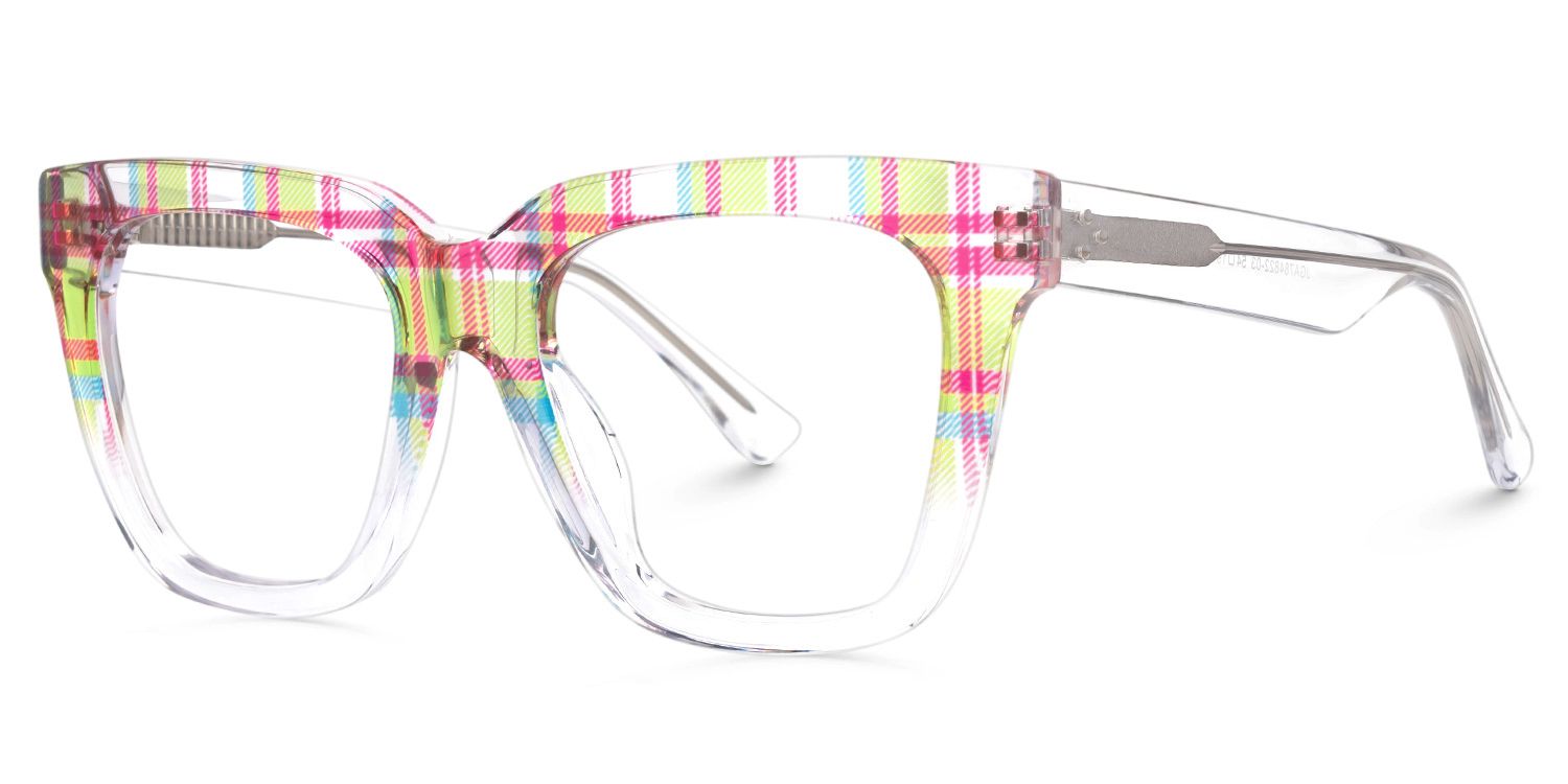 Boston Wide Tartan Plaid Clear Square Frame Glasses1