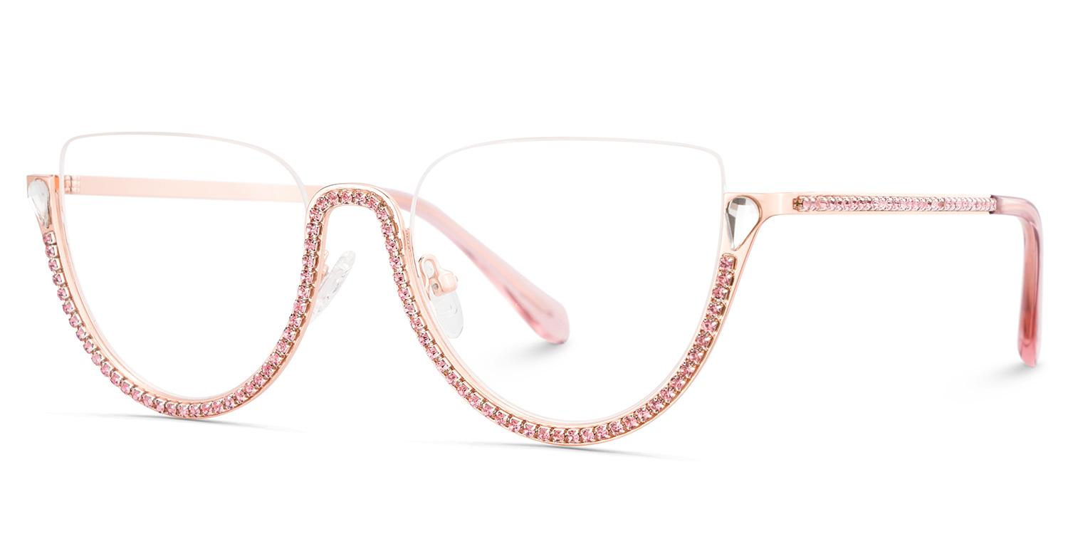 Half Frame Cat Eye Glasses With Shiny Pink Diamonds4