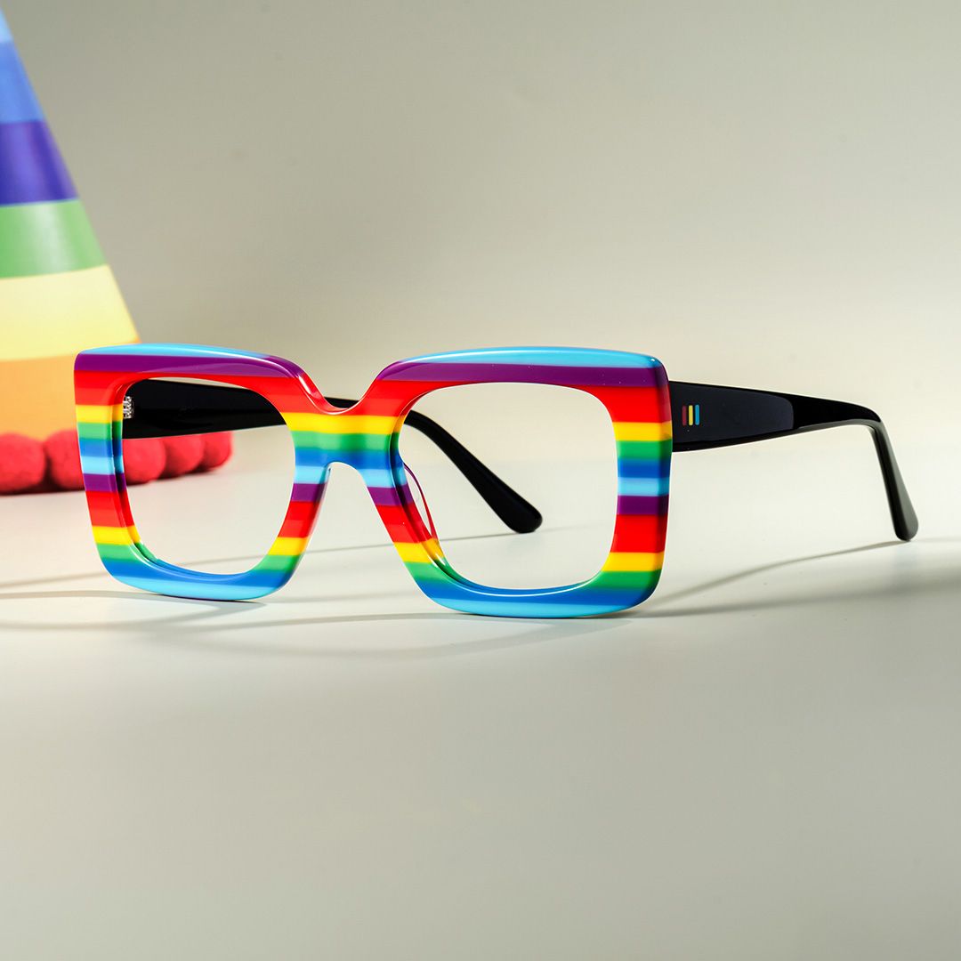 Dianna Rainbow Rectangle Thick Frame Glasses | ZEELOOL UK0