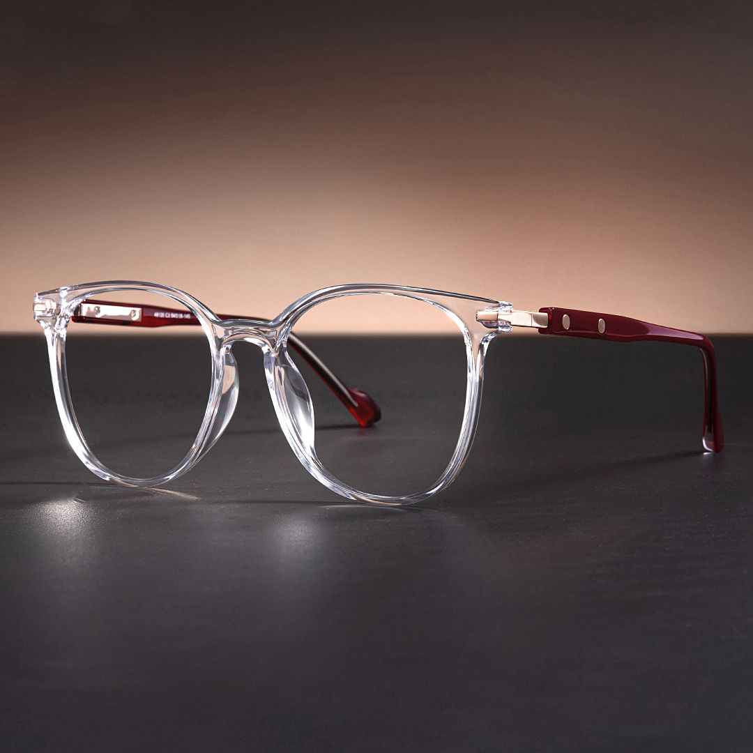 Thin Frame Round Eyeglasses With Red Temples0