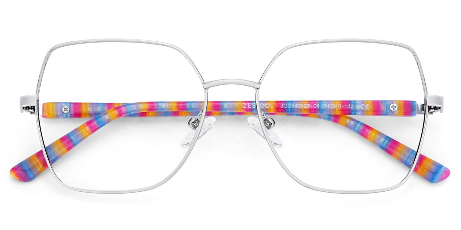 Women's Silver Frame Glasses With Colorful Stripes Temples2