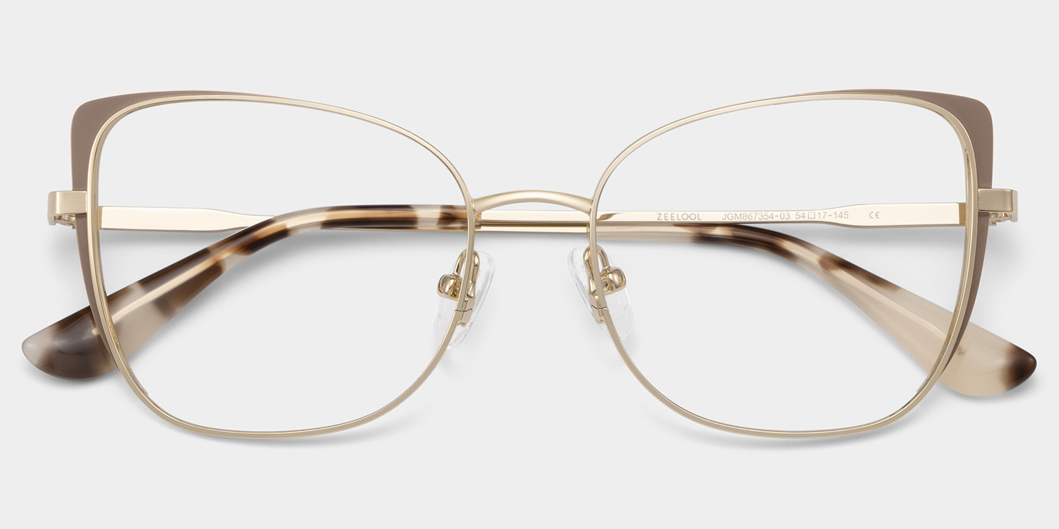 Tessa Khaki Gold Frame Glasses with Cat eye Frame Online | ZEELOOL UK2