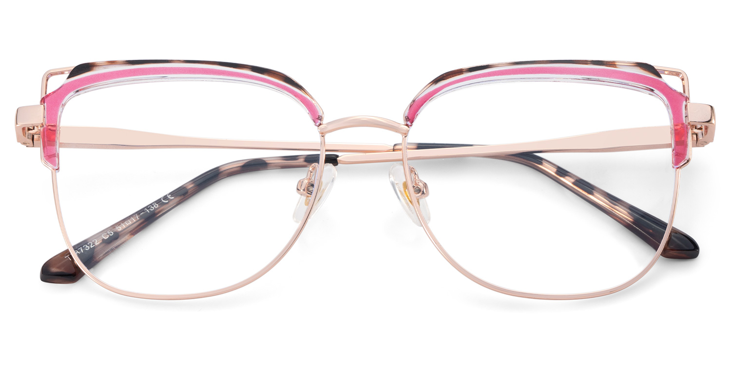 Samson Pink Square Glasses With Tortoiseshell Color-Block Design2