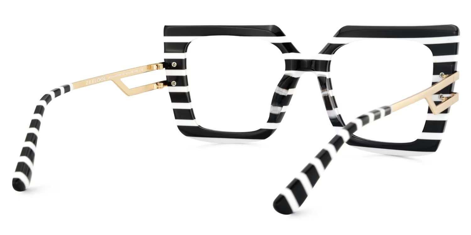 Square Frame Fashion Glasses With Black-White Strips4