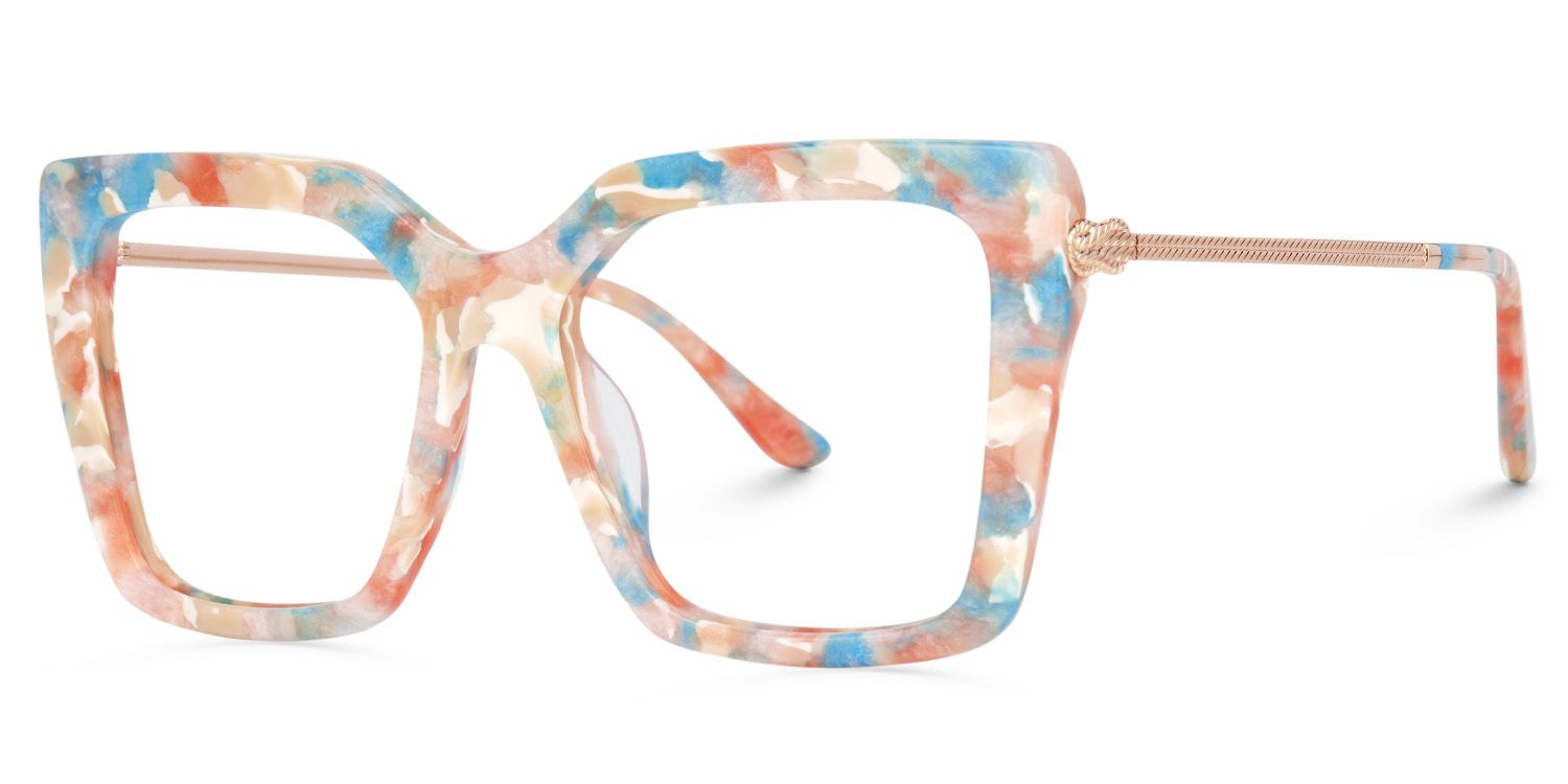 Flora Orange-Floral Marble Eyeglasses with Square Frames1