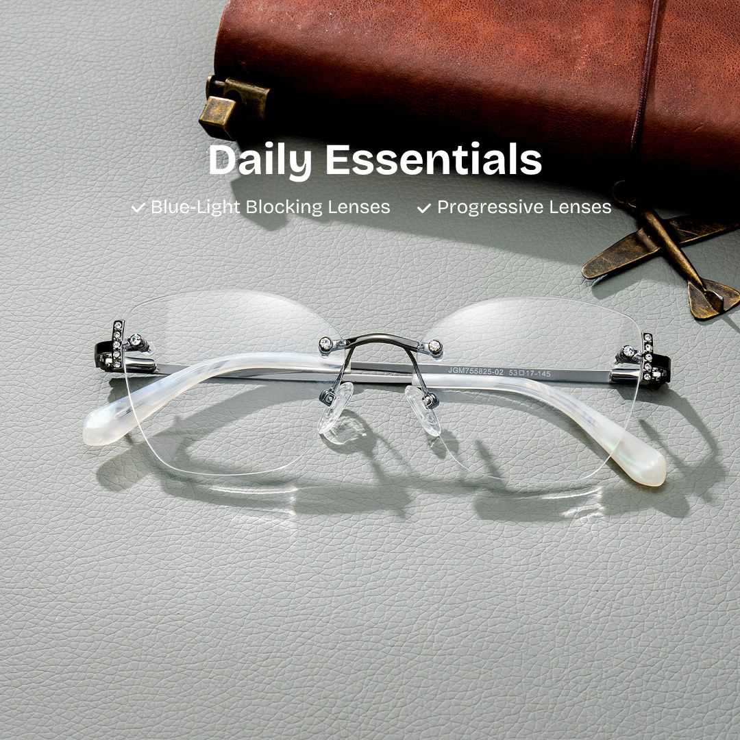 Silver Rectangle Jaxon Glasses with Rimless | ZEELOOL UK0