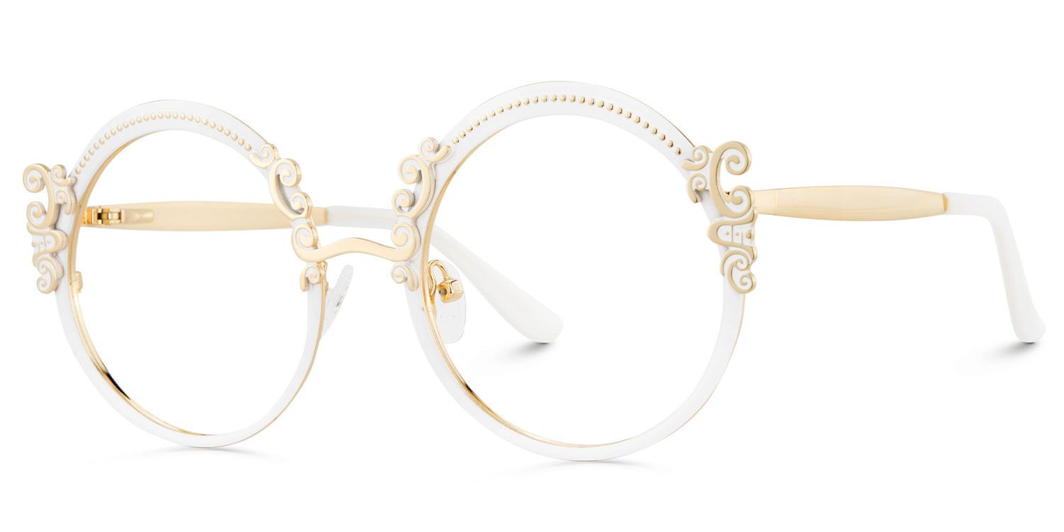 White Retro Glasses With Carved Floral Pattern2