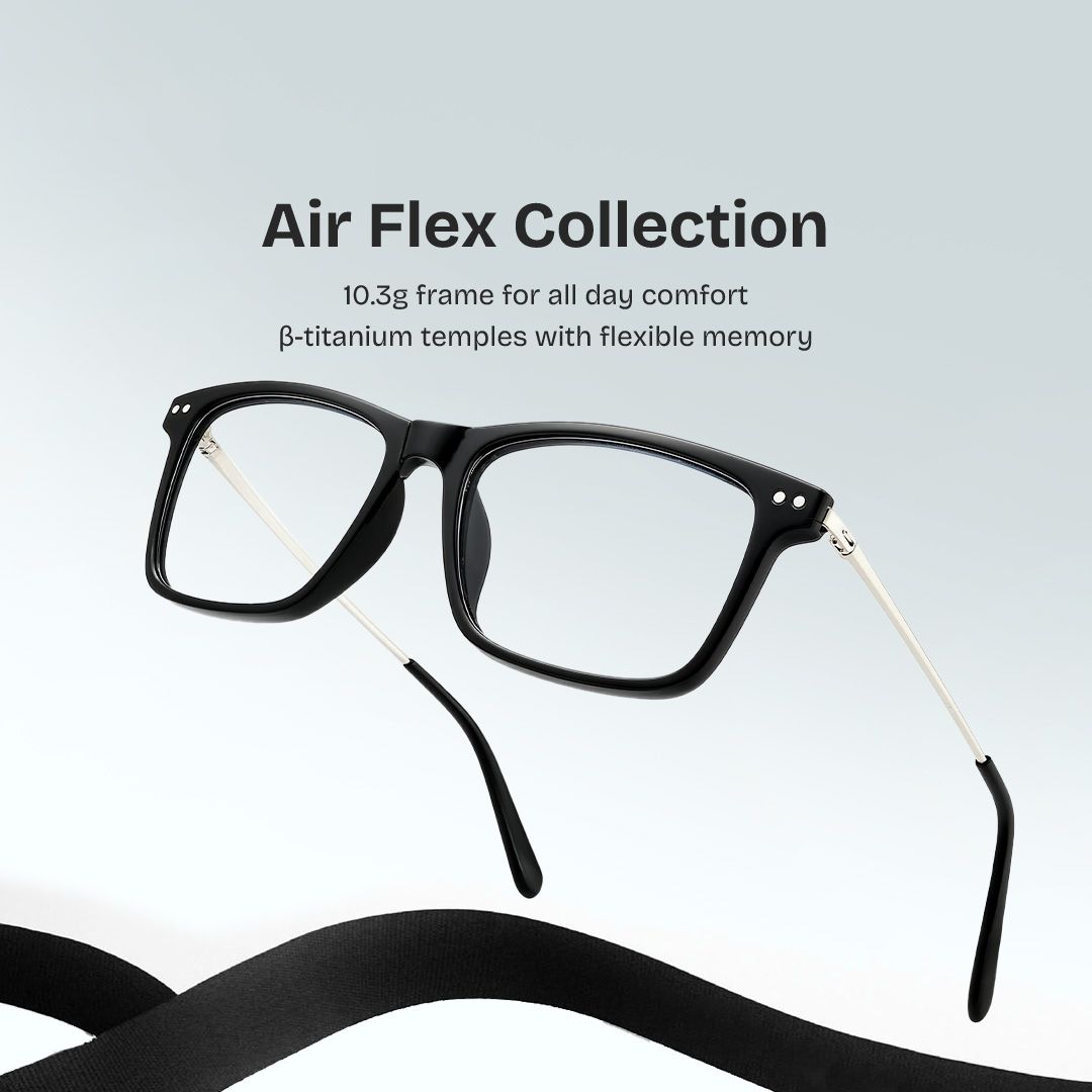 Eleanor Men's Black Rectangular Eyeglasses in TR90 for Men | ZEELOOL UK0