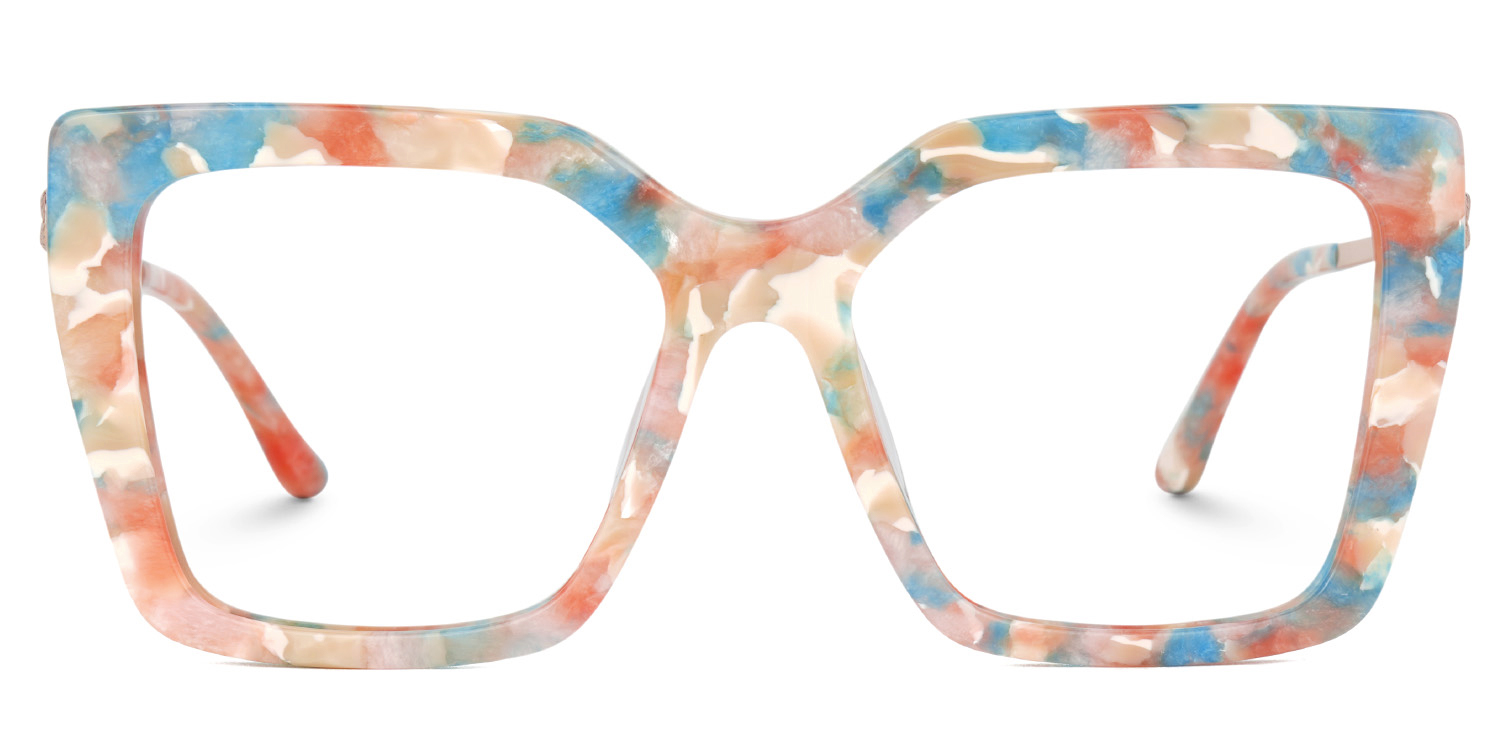 Flora Orange-Floral Marble Eyeglasses with Square Frames0