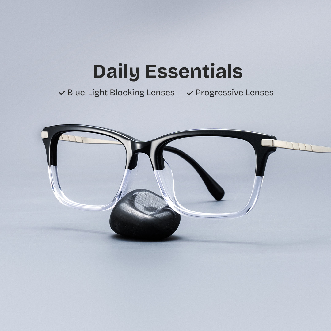 Zane Rectangle Black-crystle Color Frame Glasses for Men | ZEELOOL UK0
