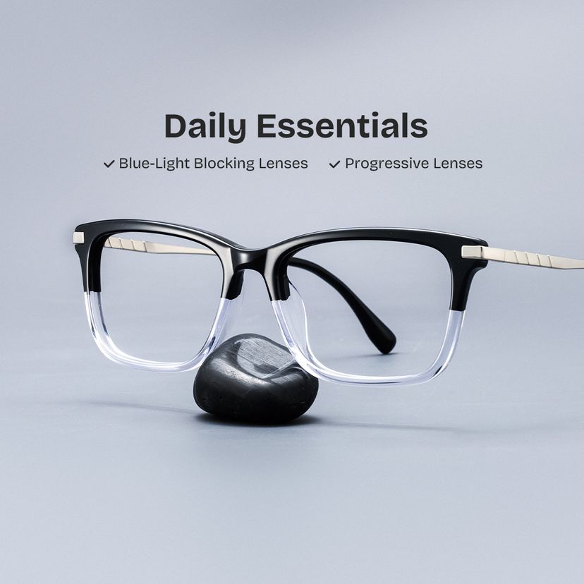 Zane Rectangle Black Clear Glasses