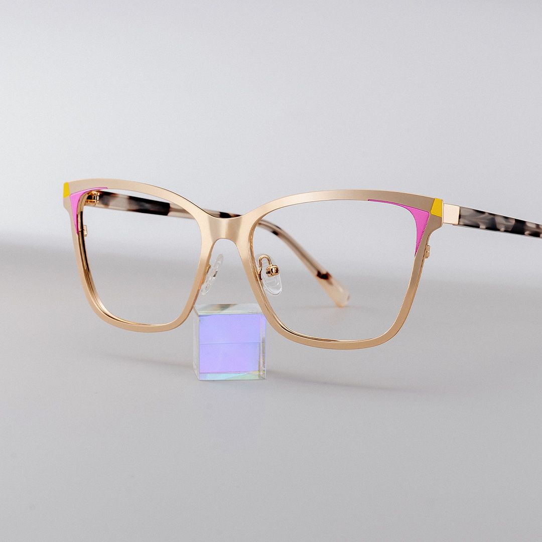 Elise Gold Frame Glasses with Rectangle Frame Online | ZEELOOL UK0