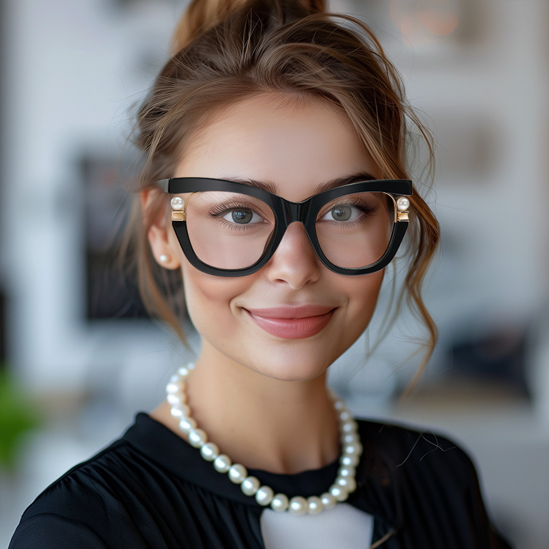 ZEELOOL Pearl Cateye Black Glasses