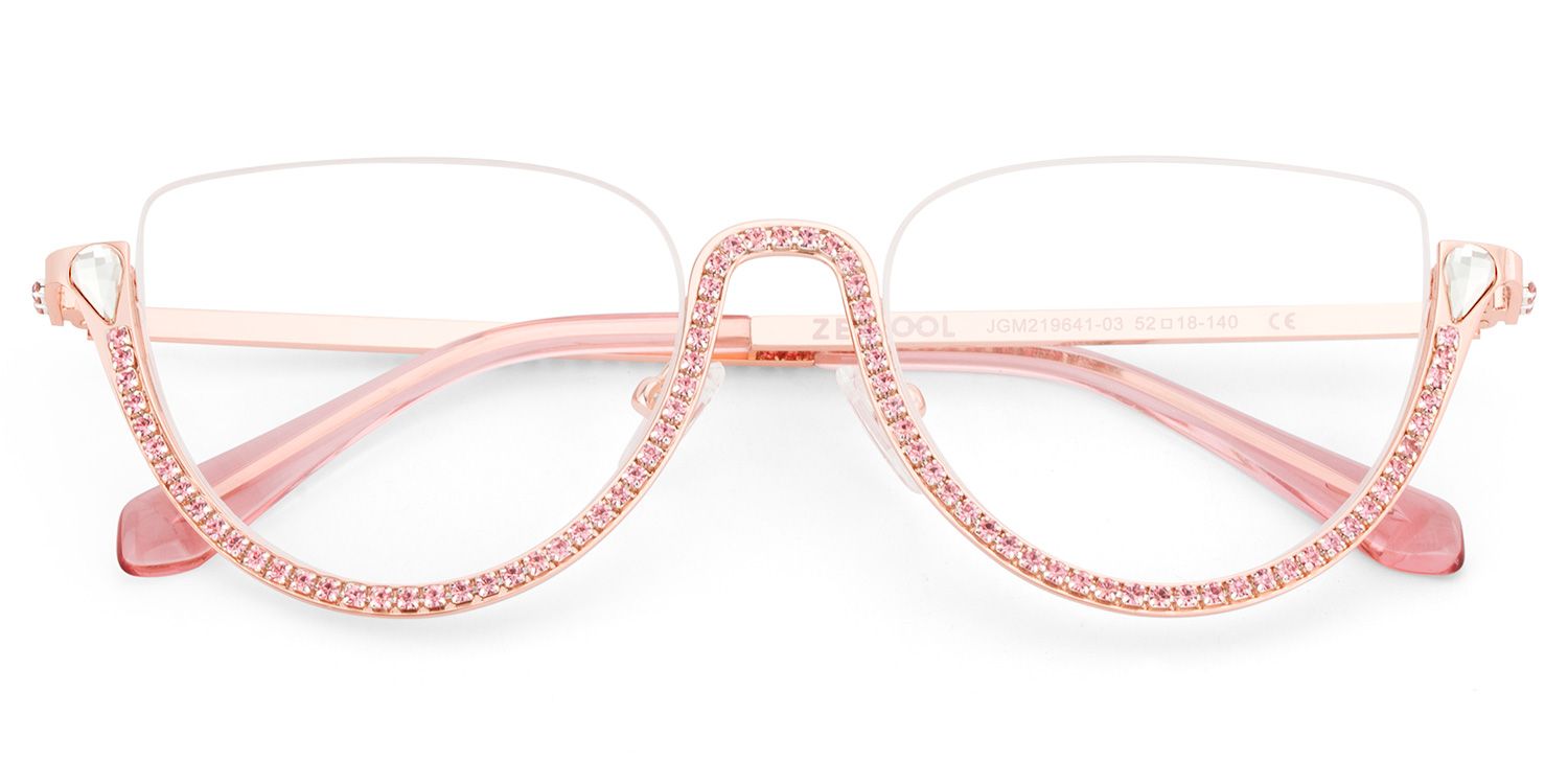 Half Frame Cat Eye Glasses With Shiny Pink Diamonds3