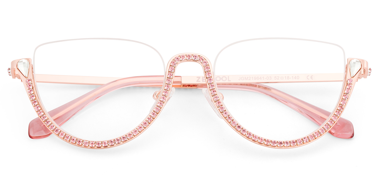 Half Frame Cat Eye Glasses With Shiny Pink Diamonds3