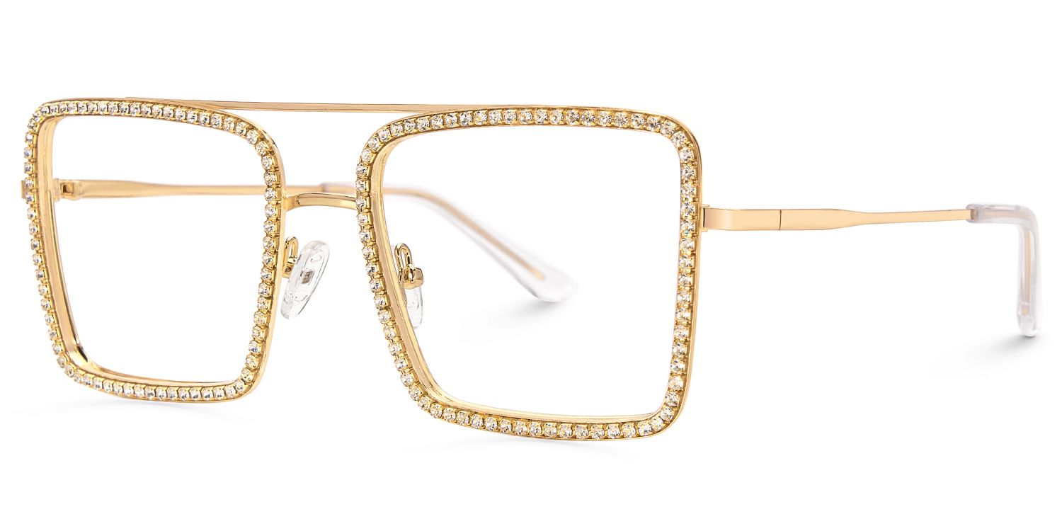 Diva Frame Glasses, Gold Glitter Sparkle Square Eyeglasses3