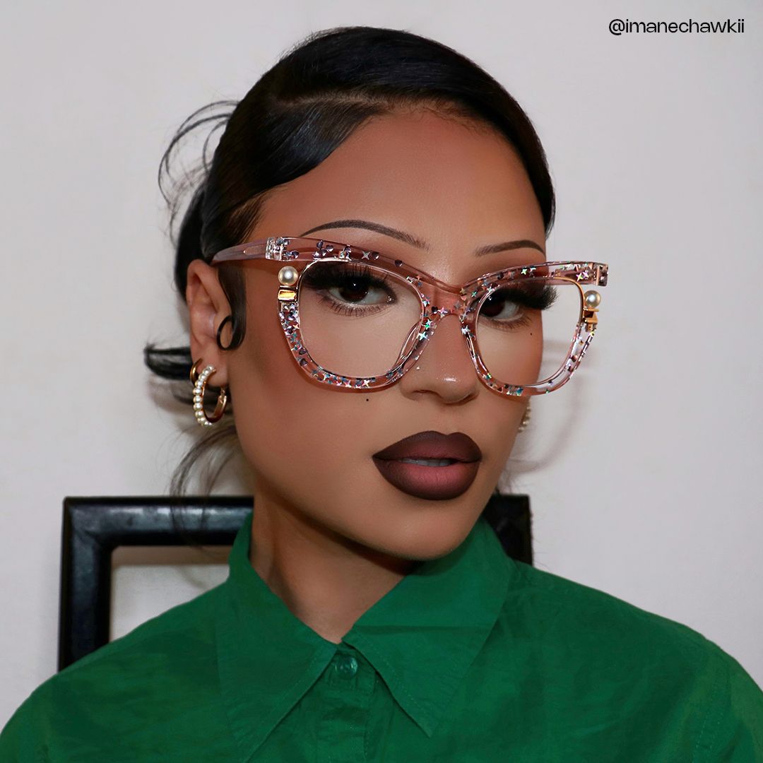 Transparent Pink Glasses with Pearl and Glitter Stars11