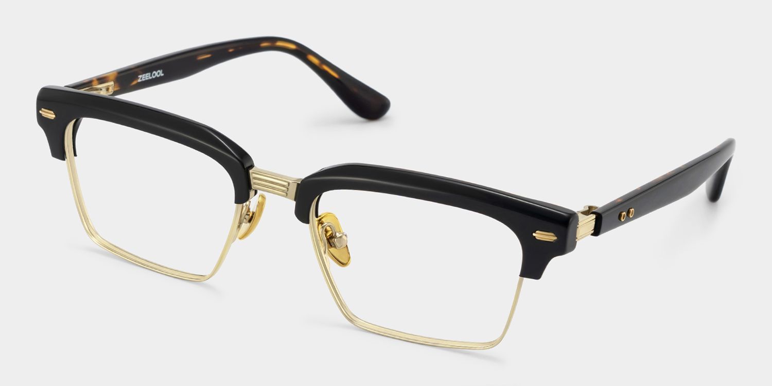 Landon Balck and Gold Browline Glasses for Men | ZEELOOL3