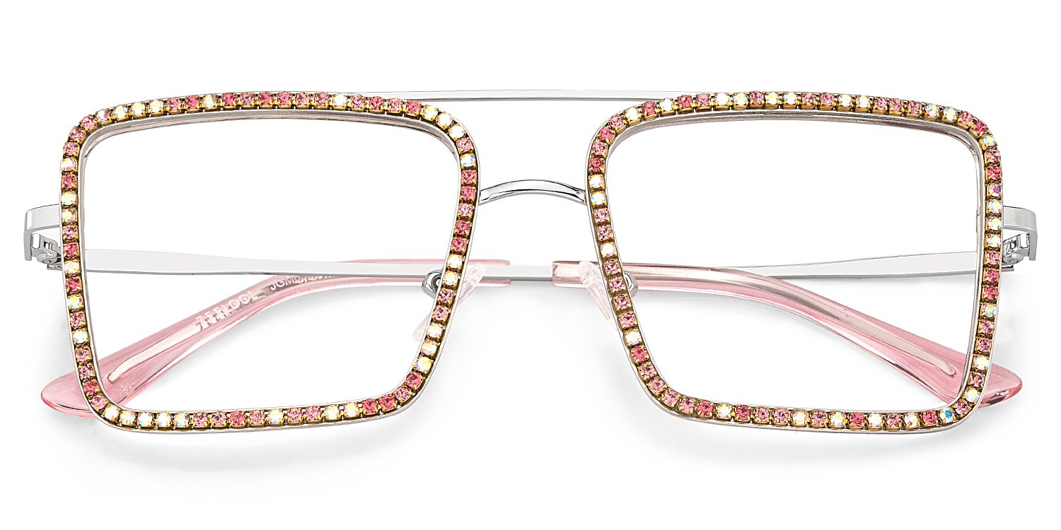 Diva Glasses, Silver Eyeglasses with Pink and White Diamond2