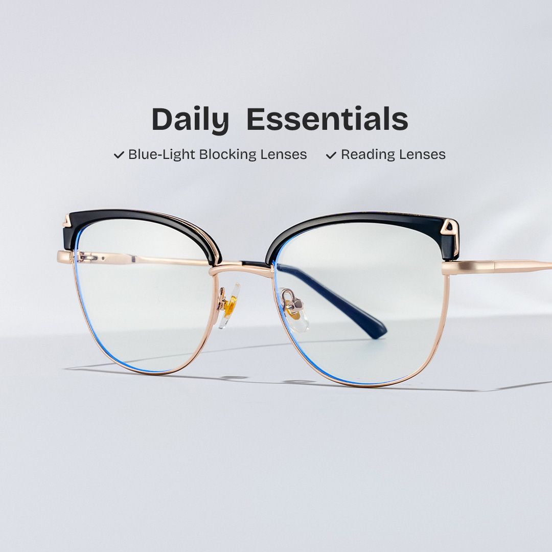 Beau Eyeglasses in Cat eye Black Gold Frame | ZEELOOL UK0