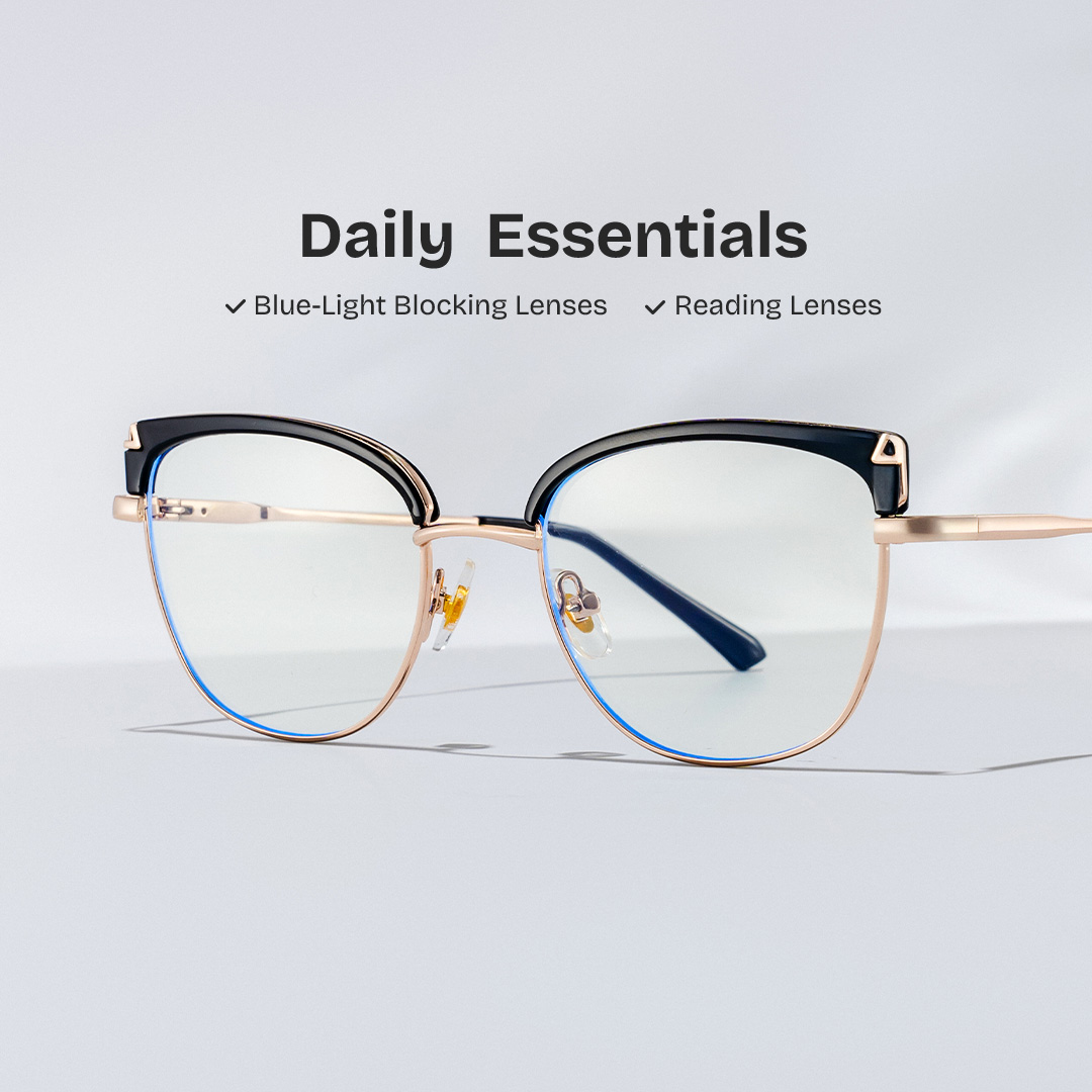 Beau Eyeglasses in Cat eye Black Gold Frame | ZEELOOL UK0
