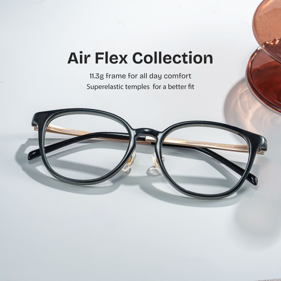 Amanda Rectangle Black Frame Glasses with Gold Trim | ZEELOOL UK0