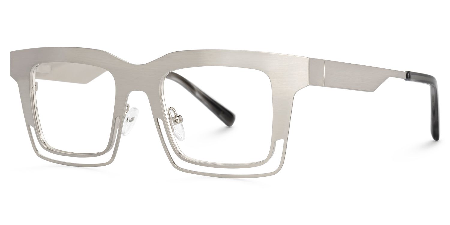 Evan Rectangle Silver Frame Eyeglasses for Males | ZEELOOL UK2