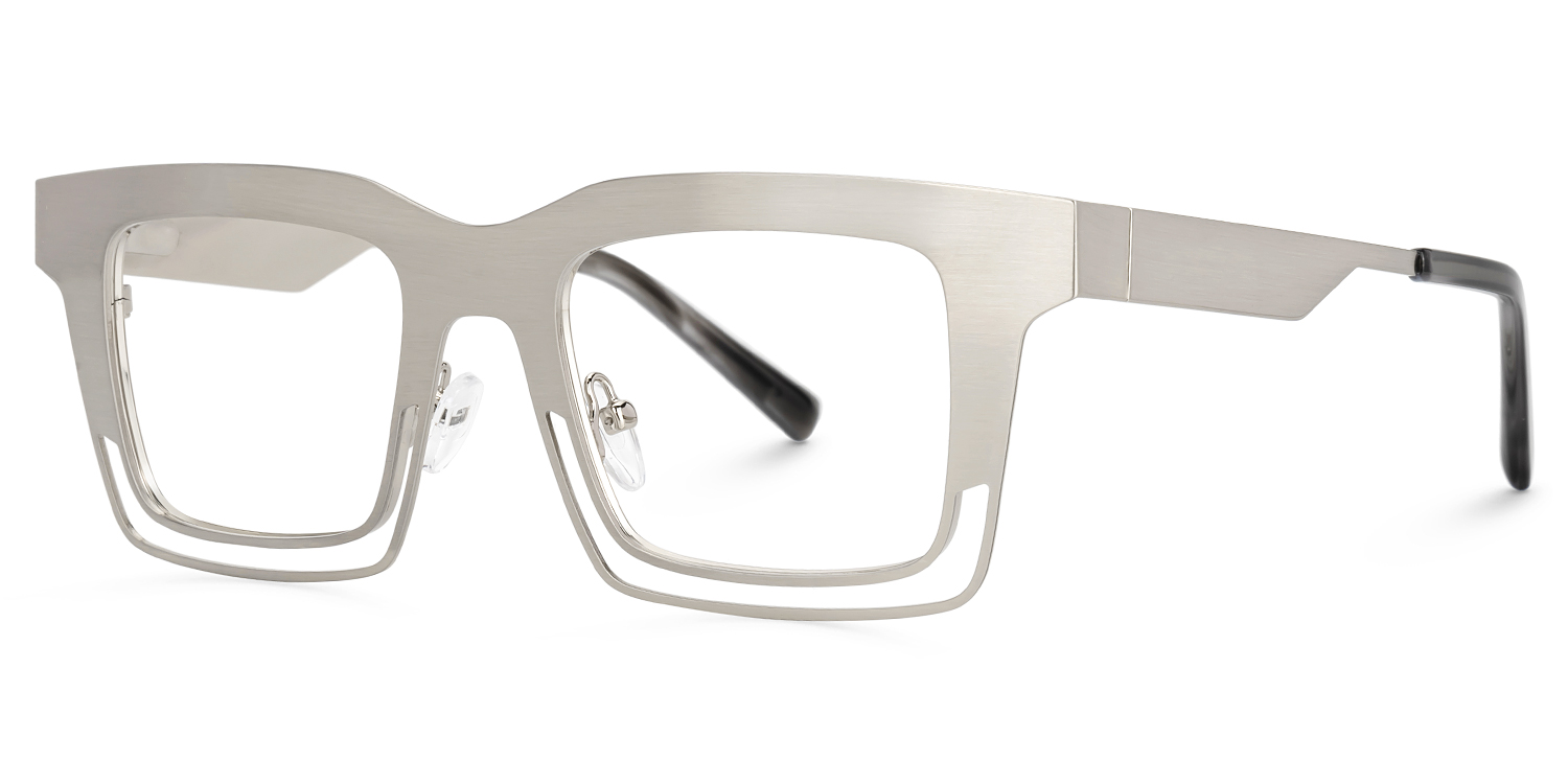 Evan Rectangle Silver Frame Eyeglasses for Males | ZEELOOL UK2