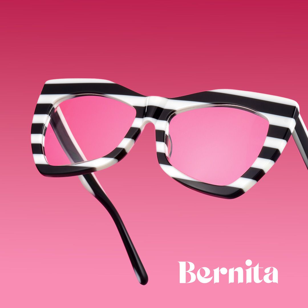 Bernita Geometric Black and White Striped Frames Glasses0