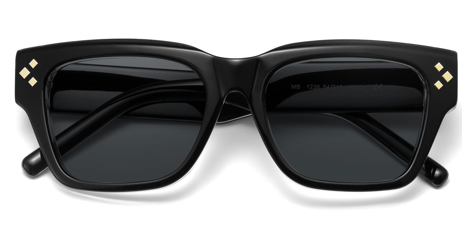Marlowe Black Rectangle Polarized Sunglasses Online | ZEELOOL UK1