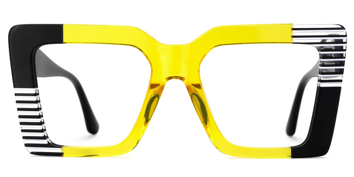 Shamika Large Black and Yellow Eyeglasses with Rectangle Frames | ZEELOOL UK0